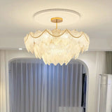 Tiered Luxury Leaf Golden Glass Chandelier Adjustable Length Image - 3