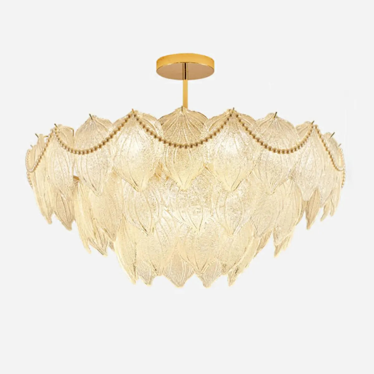 Tiered Luxury Leaf Golden Glass Chandelier Adjustable Length Image - 5