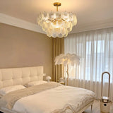 Italian Luxury Shell Tiered Glass Bedroom Gold Chandelier Image - 1