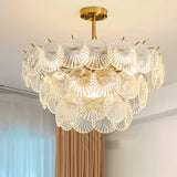 Italian Luxury Shell Tiered Glass Bedroom Gold Chandelier Image - 11