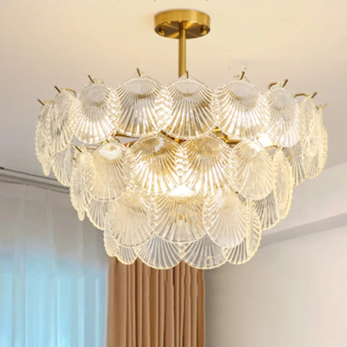 Italian Luxury Shell Tiered Glass Bedroom Gold Chandelier Image - 13