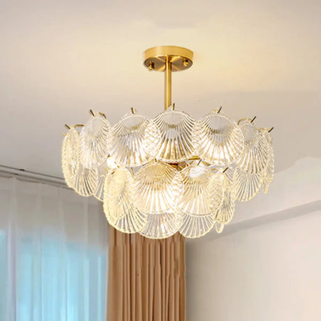 Italian Luxury Shell Tiered Glass Bedroom Gold Chandelier Image - 2