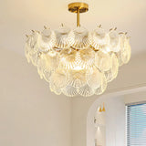 Italian Luxury Shell Tiered Glass Bedroom Gold Chandelier Image - 4