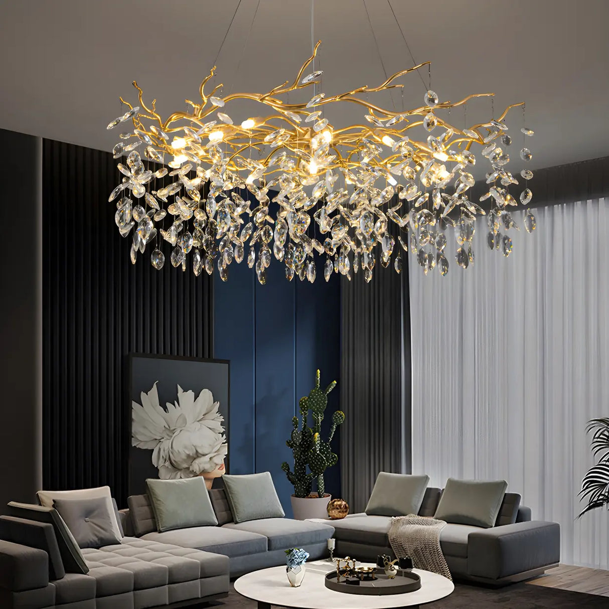 Luxury Living Room Gold Tree Branch Crystal Chandelier Image - 1