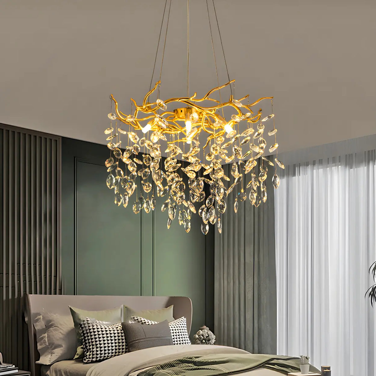 Luxury Living Room Gold Tree Branch Crystal Chandelier Image - 16