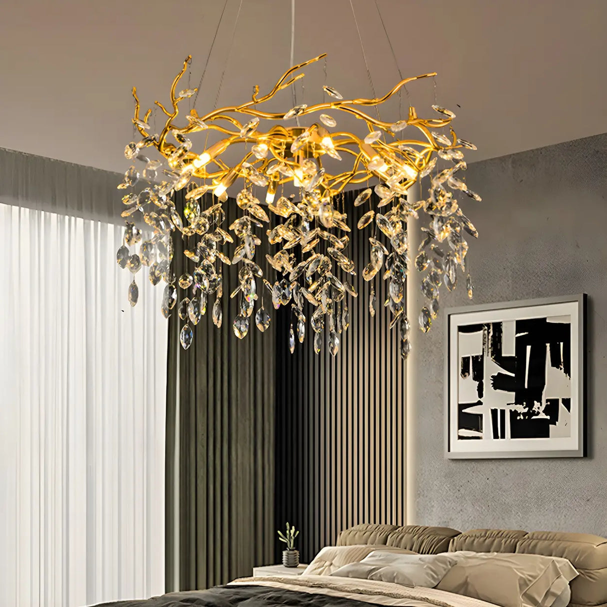 Luxury Living Room Gold Tree Branch Crystal Chandelier Image - 17