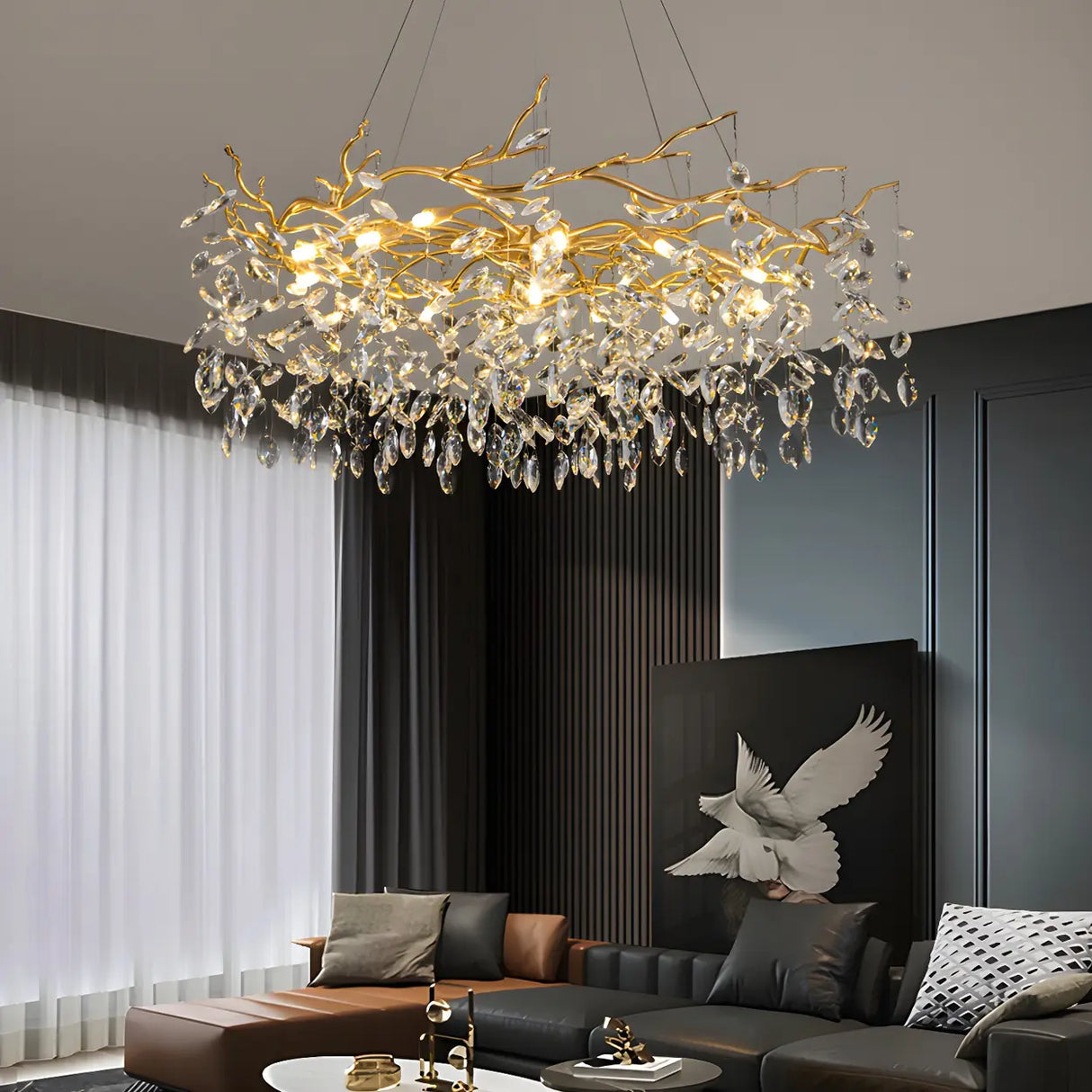 Luxury Living Room Gold Tree Branch Crystal Chandelier Image - 4