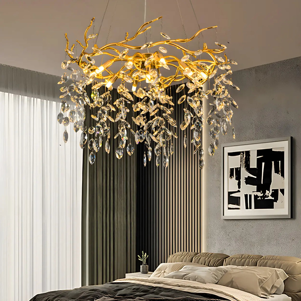 Luxury Living Room Gold Tree Branch Crystal Chandelier Image - 6