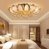 Luxury Lotus Gold Crystal Flush Mount Light Bedroom Image - 1