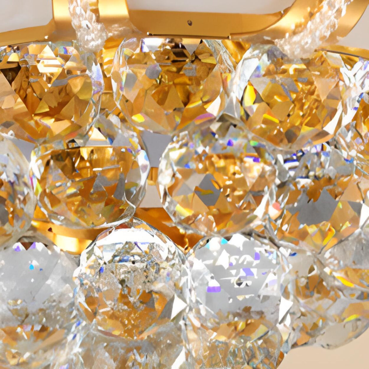 Luxury Lotus Gold Crystal Flush Mount Light Bedroom Image - 12