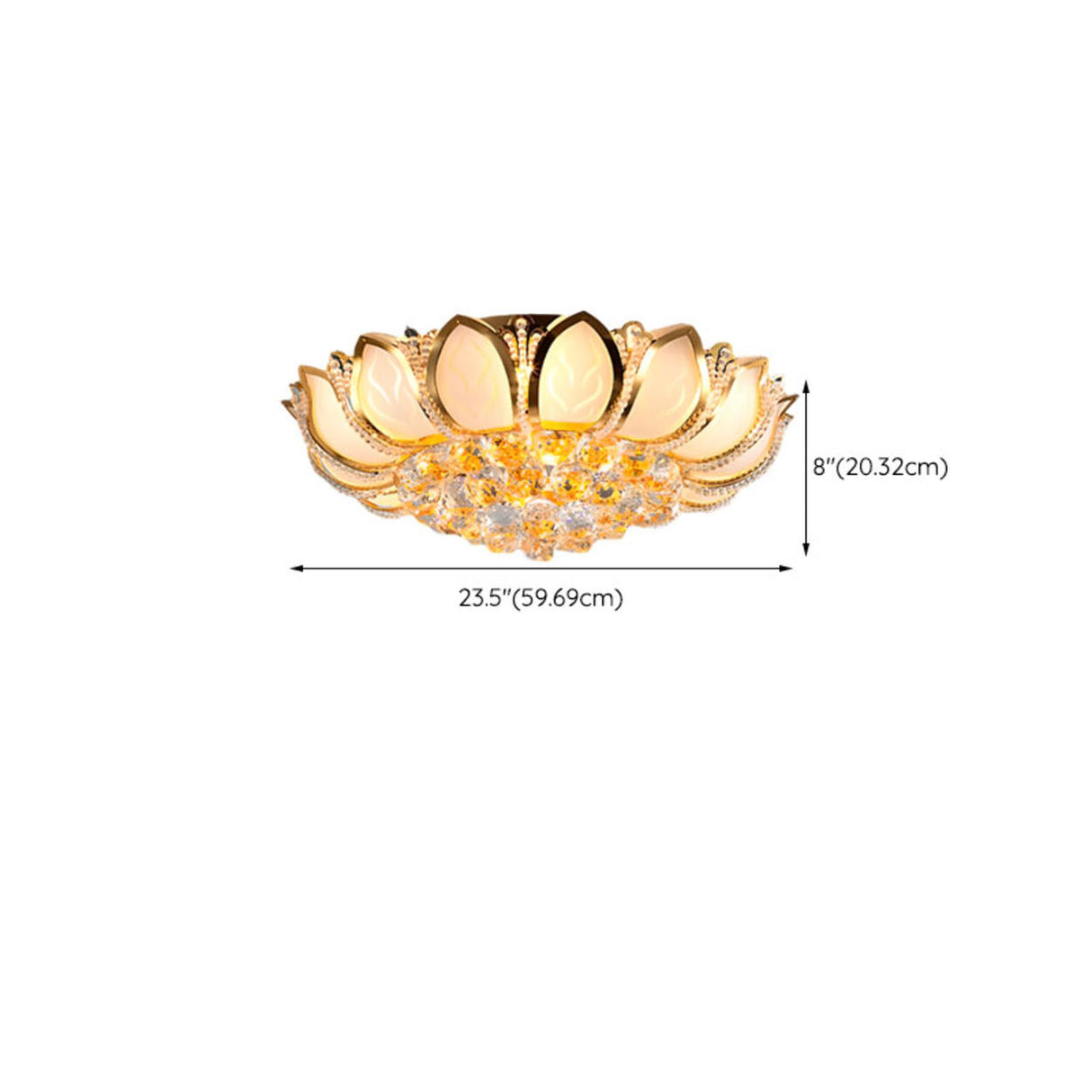 Luxury Lotus Gold Crystal Flush Mount Light Bedroom Image - 14