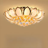 Luxury Lotus Gold Crystal Flush Mount Light Bedroom Image - 5