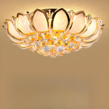 Luxury Lotus Gold Crystal Flush Mount Light Bedroom Image - 6