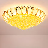 Luxury Lotus Gold Crystal Flush Mount Light Bedroom Image - 7