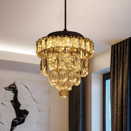 Luxury Mini Clear Crystal Tiered Hanging Pendant Light Image - 1