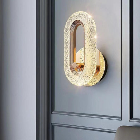 Luxury Modern Crystal Golden Oval Wall Sconce Image - 2