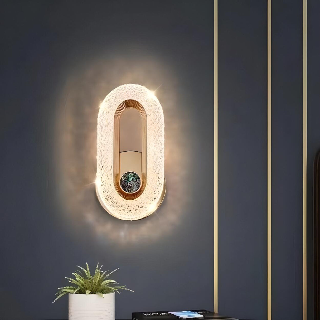 Luxury Modern Crystal Golden Oval Wall Sconce Image - 3