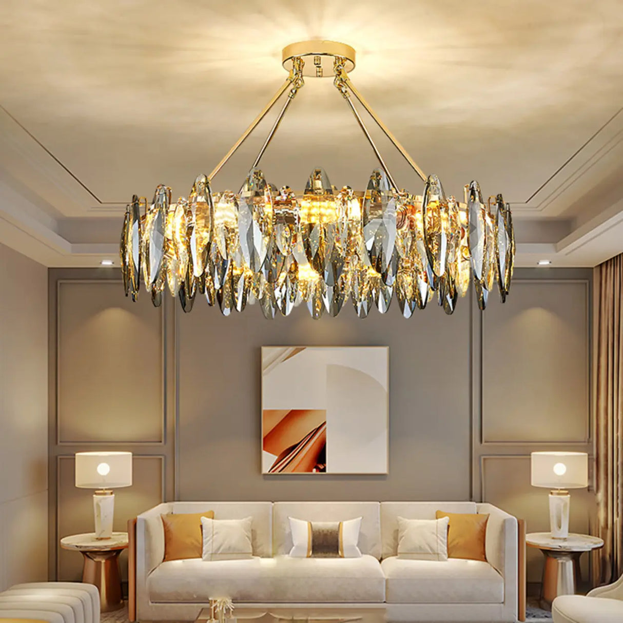 Luxury Modern Crystal Oval Round Living Room Chandelier Image - 5