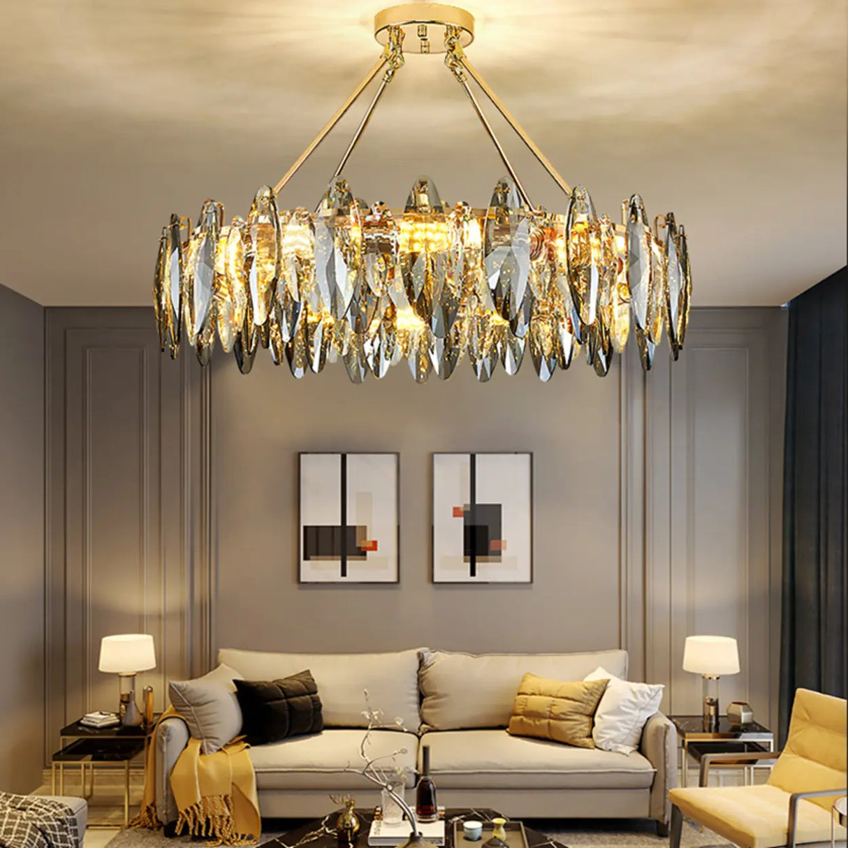 Luxury Modern Crystal Oval Round Living Room Chandelier Image - 6