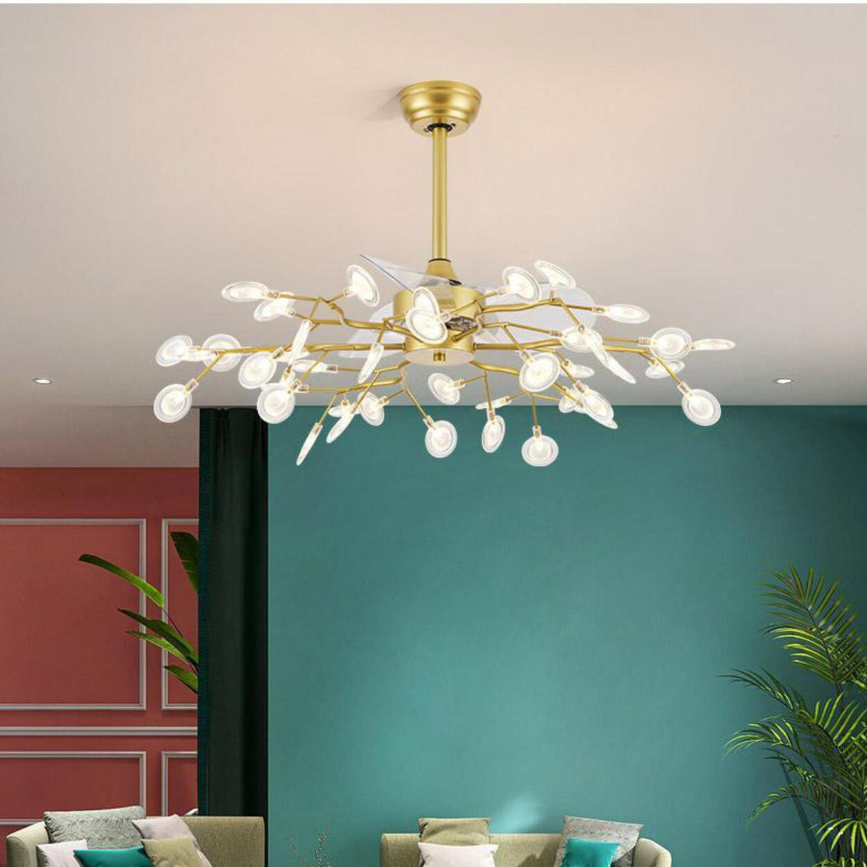 Luxury Modern Gold Firefly Chandelier Fan with Light Image - 8