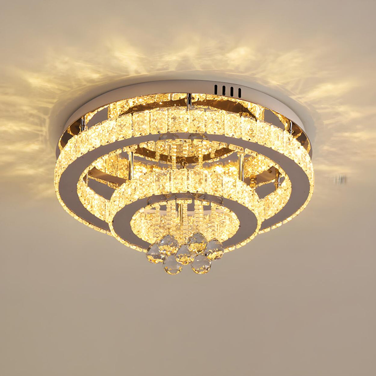 Luxury Multi-Layer Round Crystal Semi-Flush Mount Light Image - 10