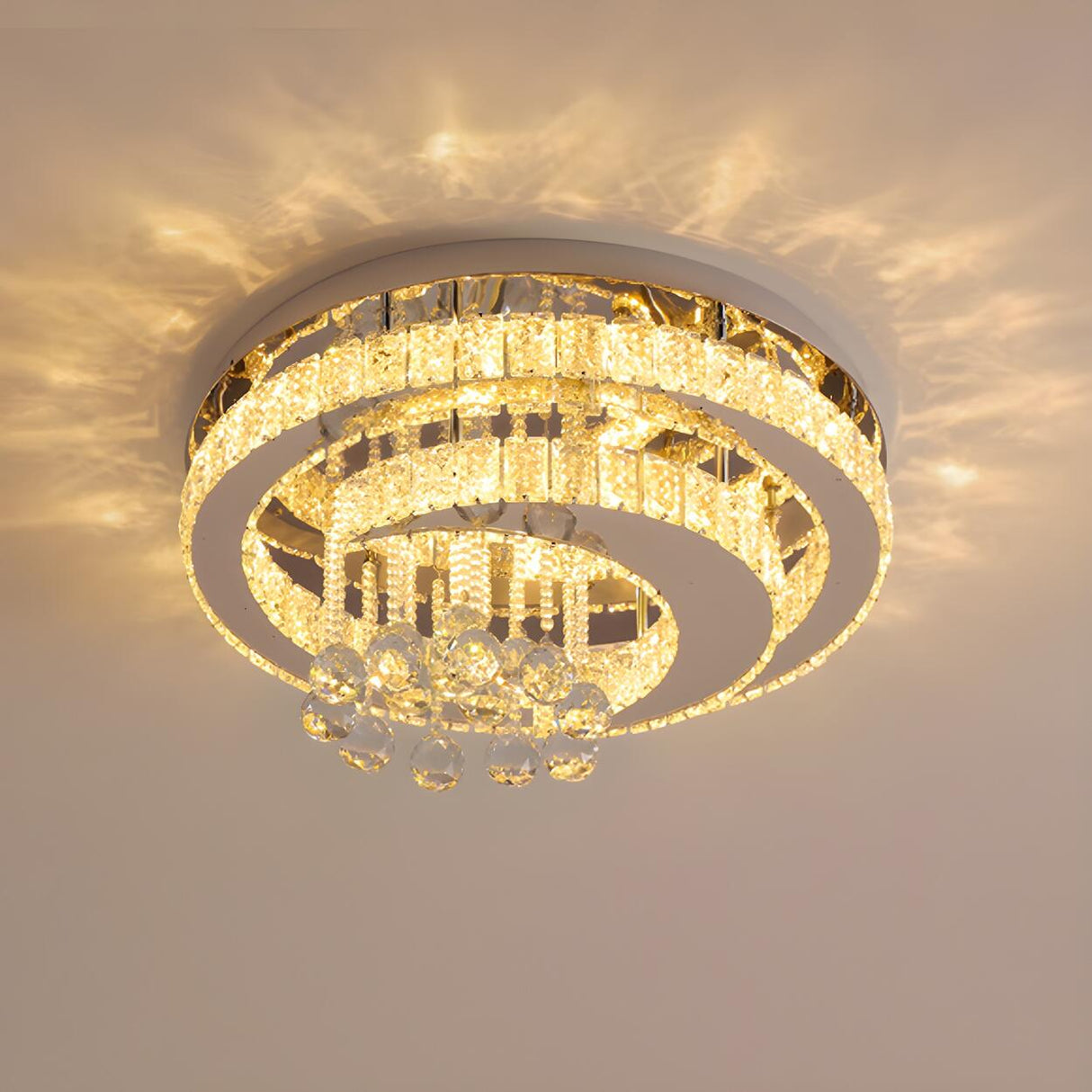 Luxury Multi-Layer Round Crystal Semi-Flush Mount Light Image - 11