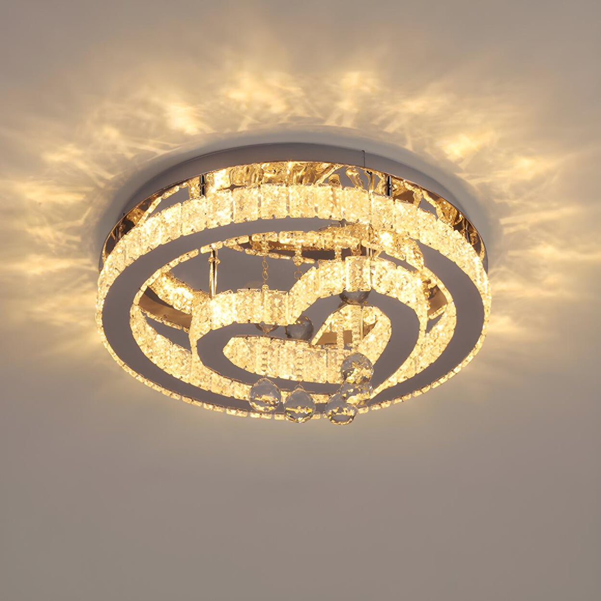 Luxury Multi-Layer Round Crystal Semi-Flush Mount Light Image - 12