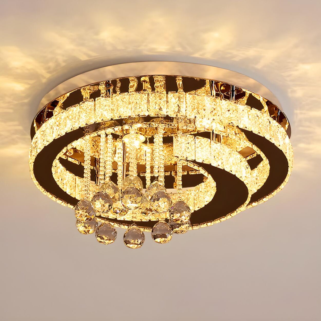 Luxury Multi-Layer Round Crystal Semi-Flush Mount Light Image - 14