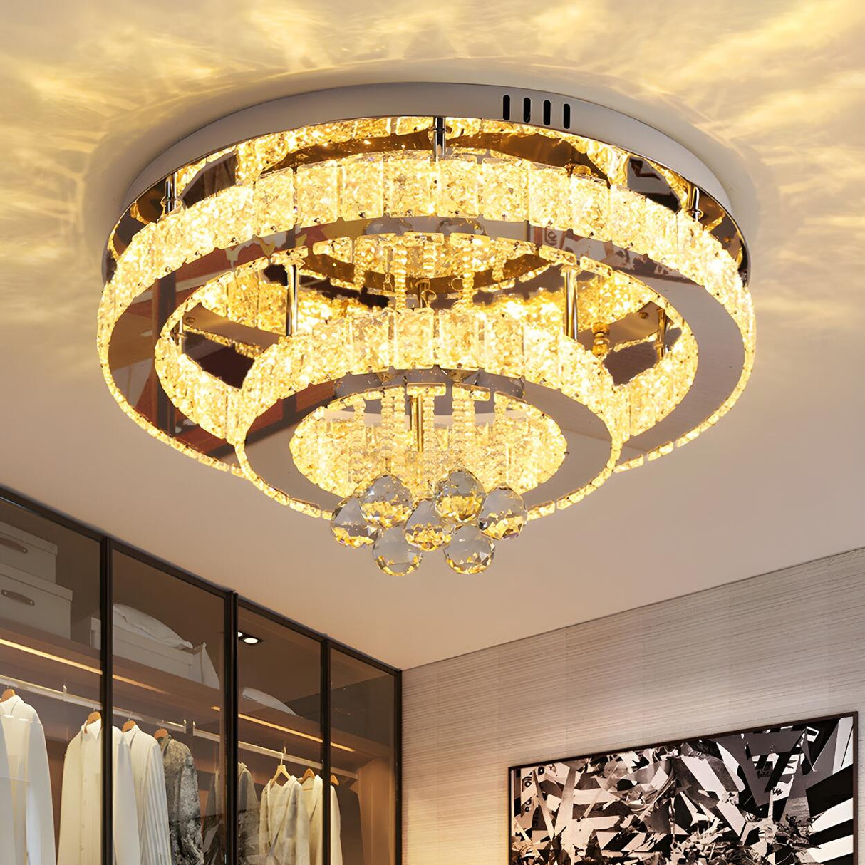 Luxury Multi-Layer Round Crystal Semi-Flush Mount Light Image - 1