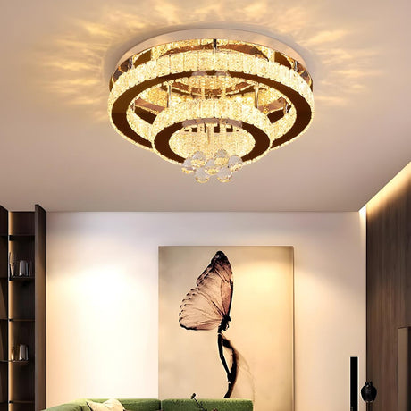 Luxury Multi-Layer Round Crystal Semi-Flush Mount Light Image - 2