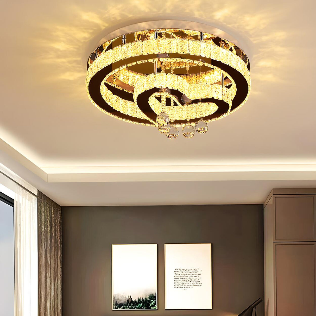 Luxury Multi-Layer Round Crystal Semi-Flush Mount Light Image - 5