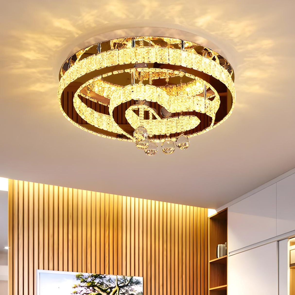 Luxury Multi-Layer Round Crystal Semi-Flush Mount Light Image - 6