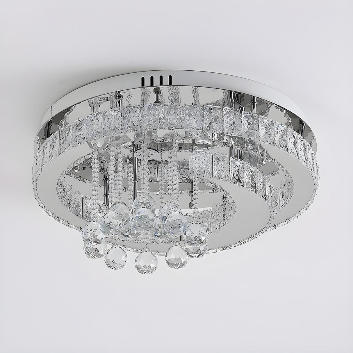 Luxury Multi-Layer Round Crystal Semi-Flush Mount Light Image - 8