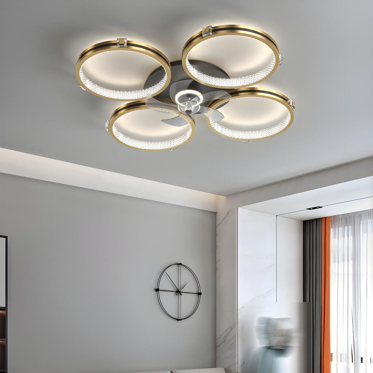 Luxury Multi Ring Gold Finish Ceiling Fan with Light Image - 15