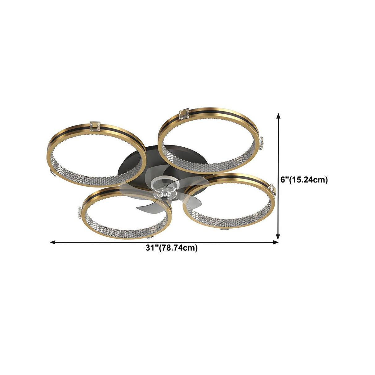 Luxury Multi Ring Gold Finish Ceiling Fan with Light 