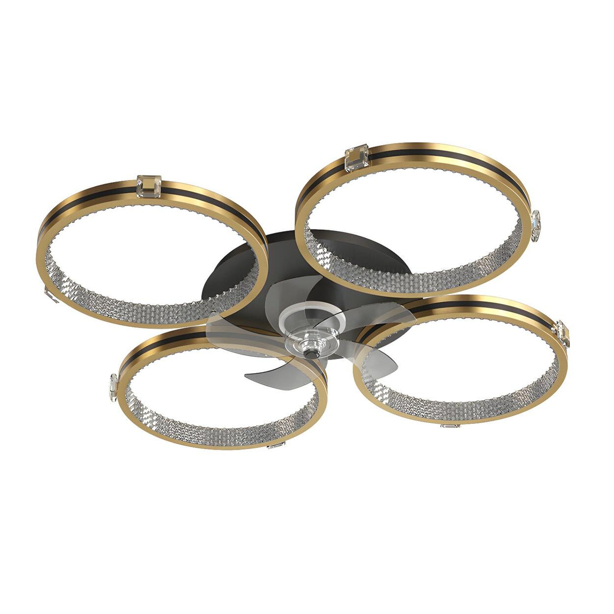 Luxury Multi Ring Gold Finish Ceiling Fan with Light Image - 5