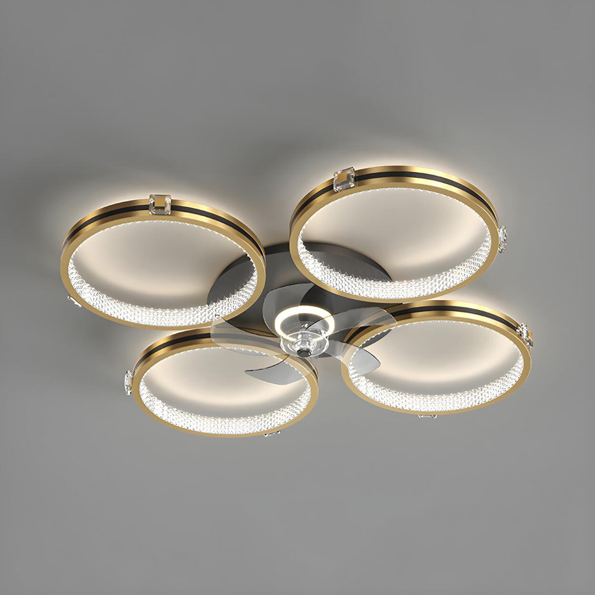 Luxury Multi Ring Gold Finish Ceiling Fan with Light Image - 6