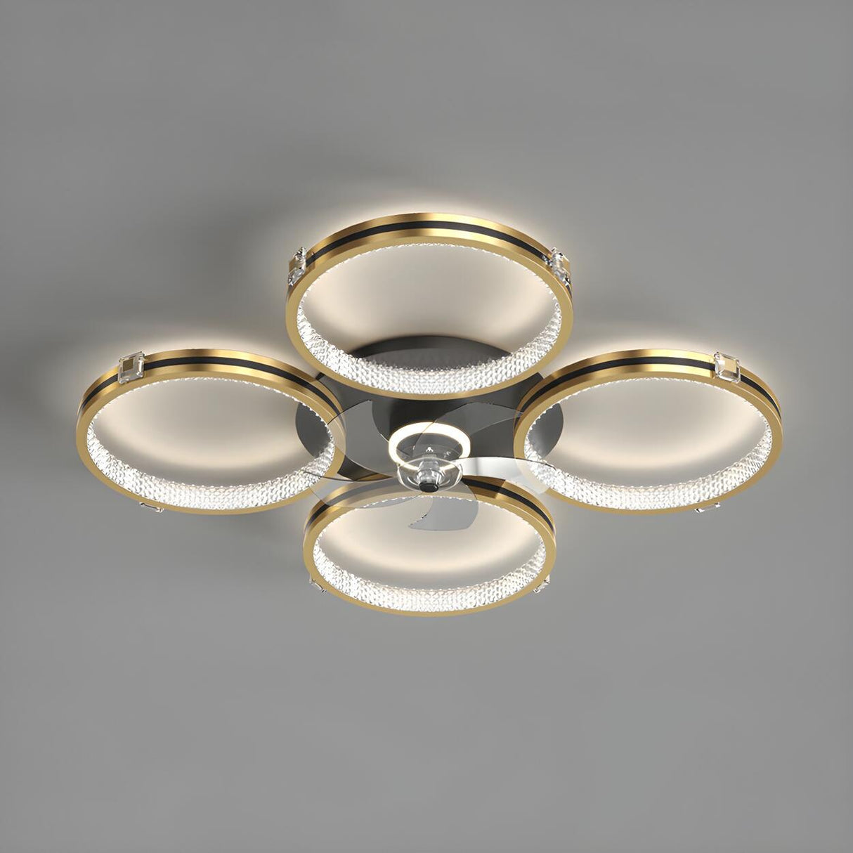 Luxury Multi Ring Gold Finish Ceiling Fan with Light Image - 7