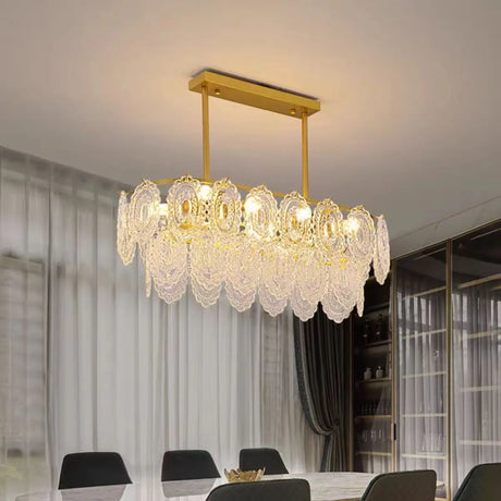 Luxury Gold Tiered Oval Glass Island Chandelier Light Image - 1