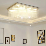 Luxury Rectangle Crystal Cascade LED Flush Mount Light Image - 1