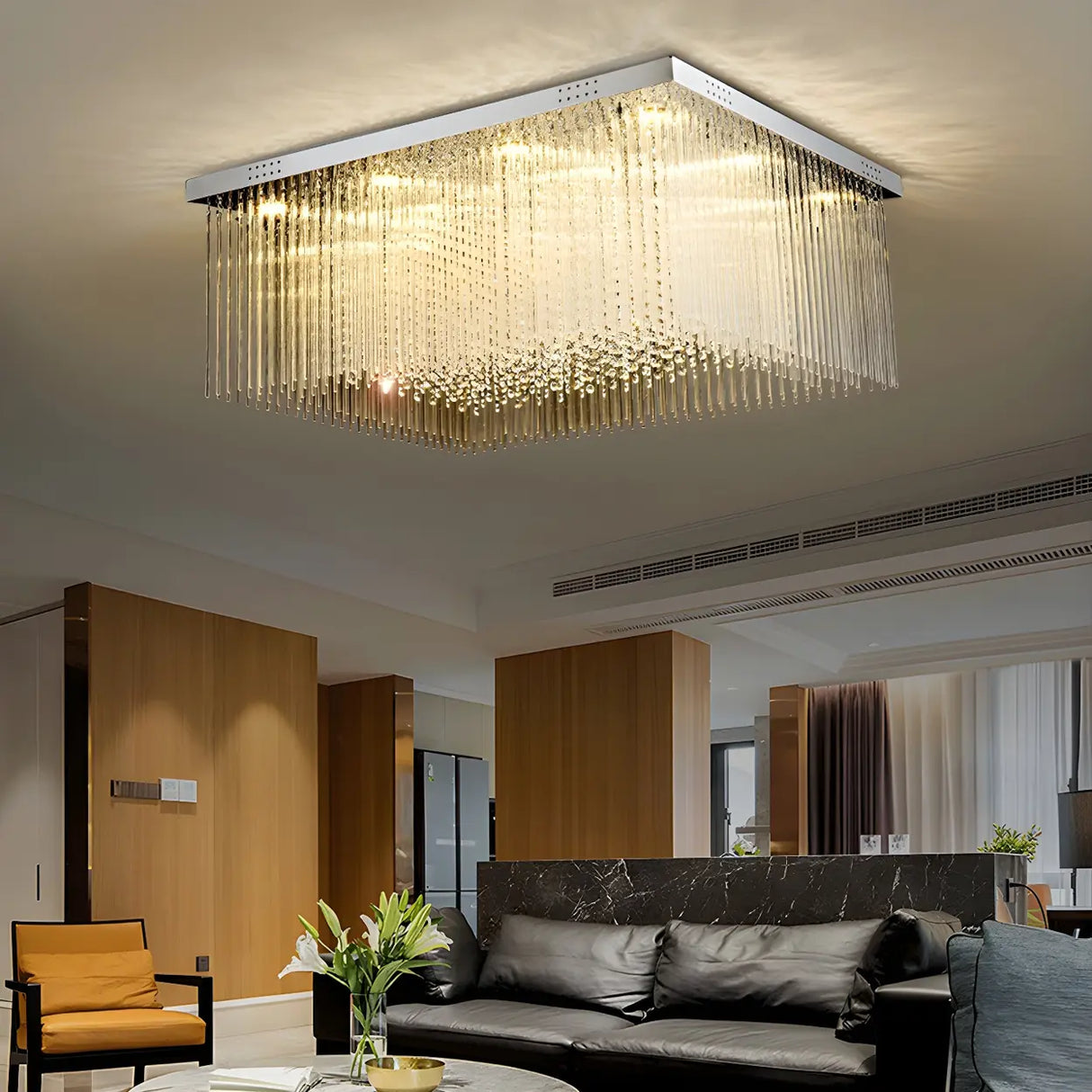 Luxury Rectangle Crystal Cascade LED Flush Mount Light Image - 13