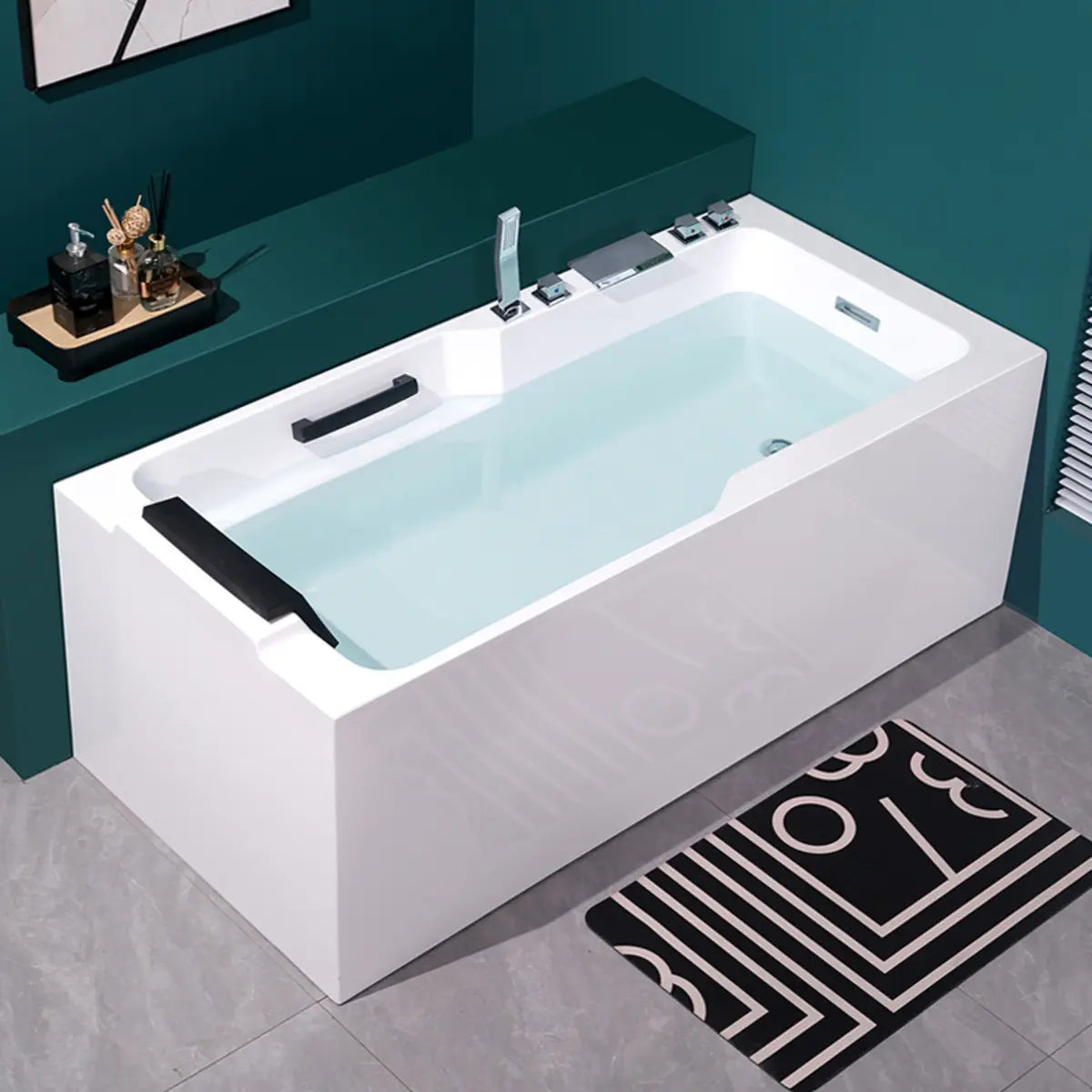 Luxury Rectangle PMMA White Built-in Storage Bathtub Image - 1