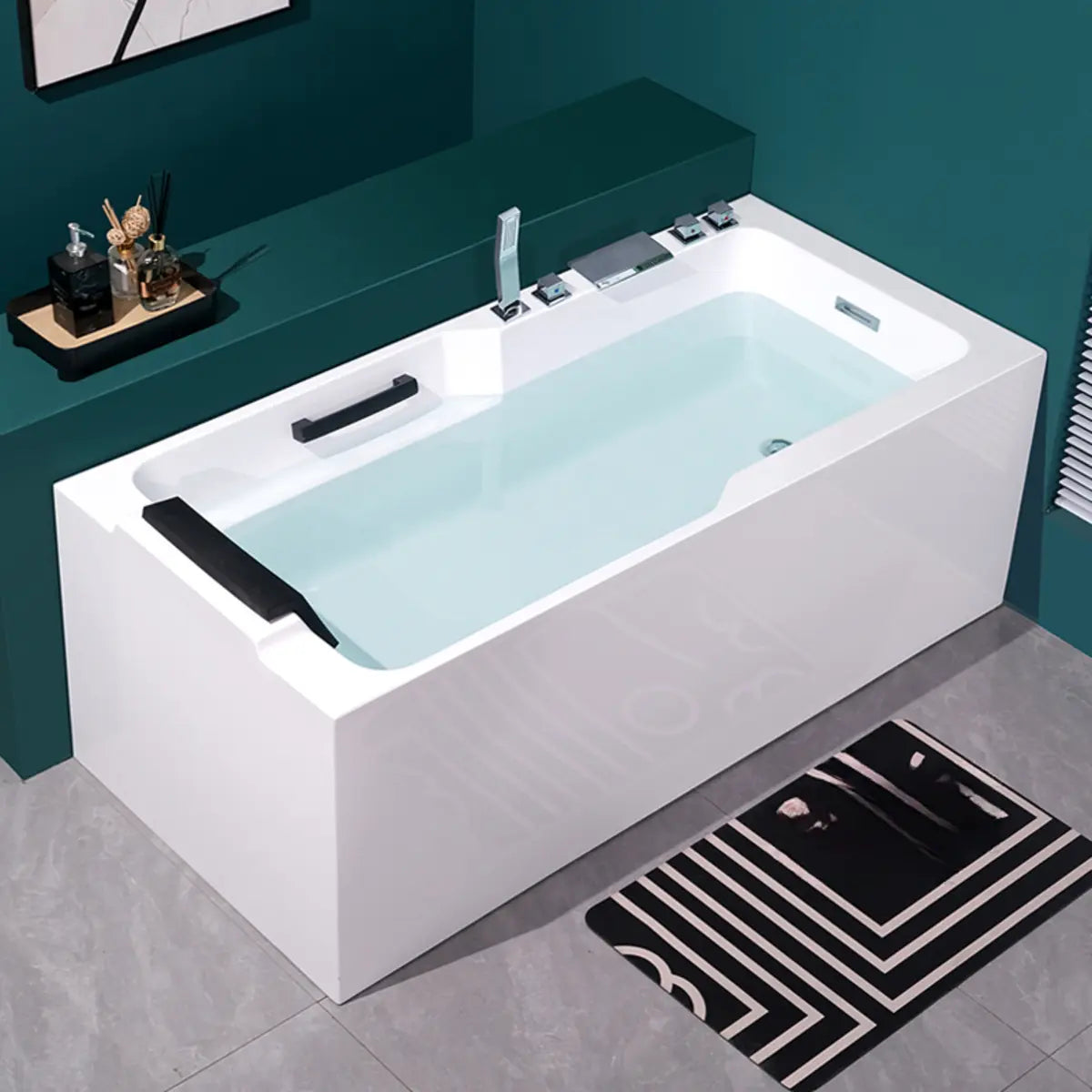 Luxury Rectangle PMMA White Built-in Storage Bathtub Image - 10