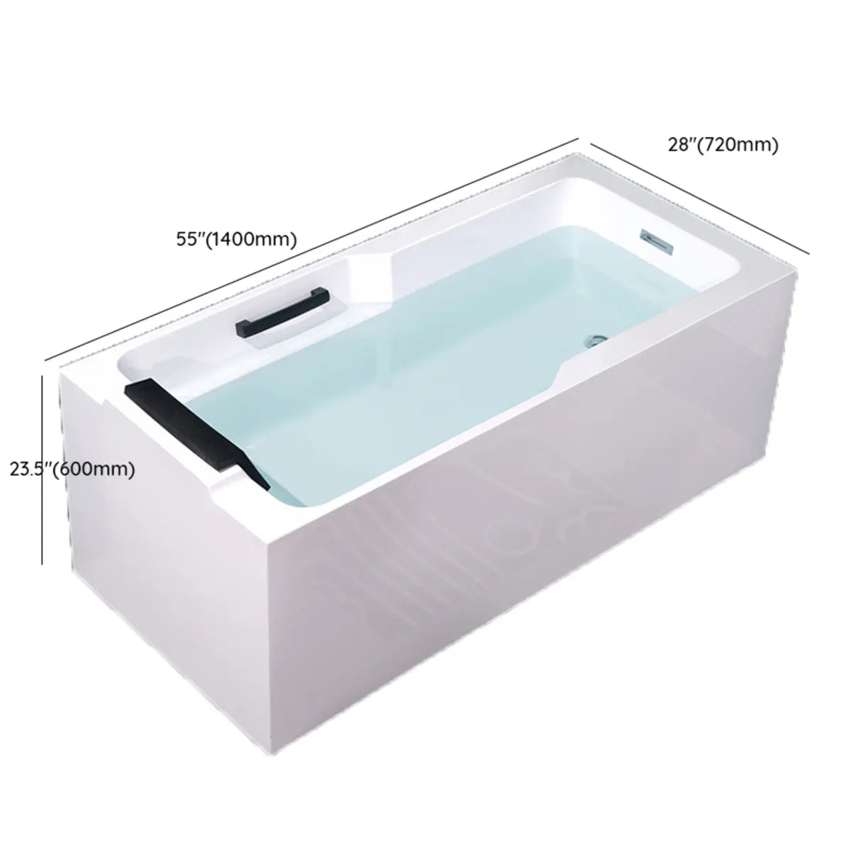 Luxury Rectangle PMMA White Built-in Storage Bathtub 