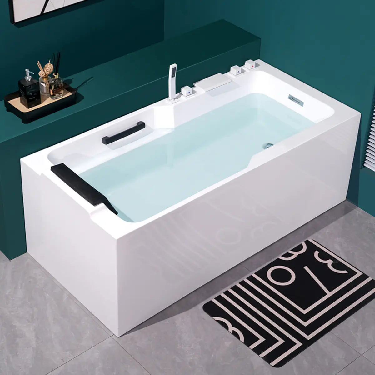 Luxury Rectangle PMMA White Built-in Storage Bathtub Image - 3