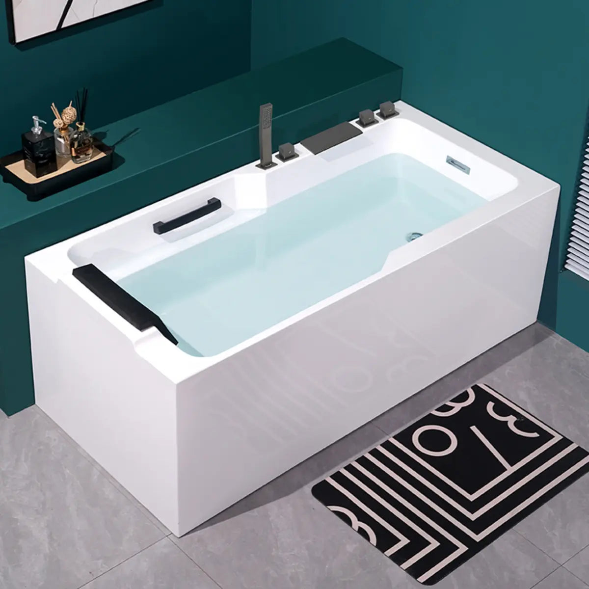 Luxury Rectangle PMMA White Built-in Storage Bathtub Image - 5