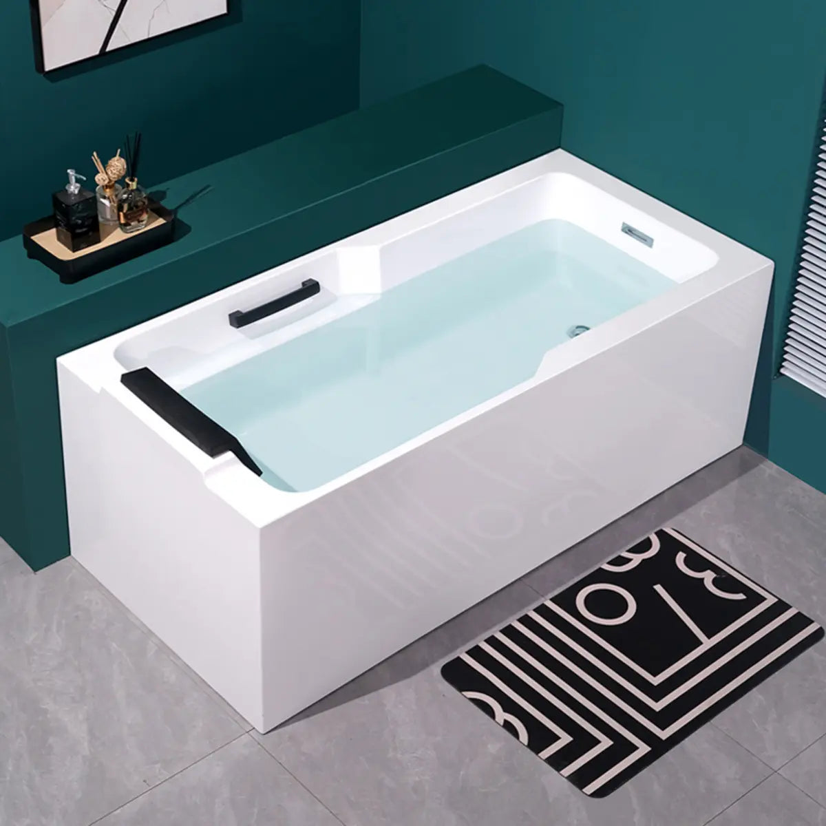 Luxury Rectangle PMMA White Built-in Storage Bathtub Image - 9