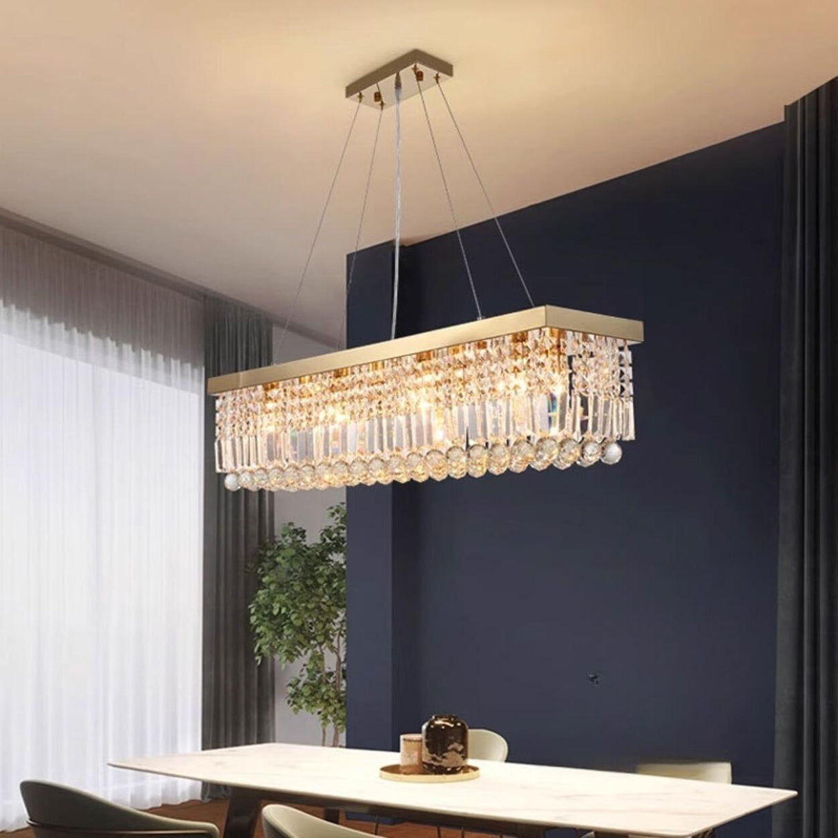 Luxury Rectangular Crystal Island Chandelier Light Image - 5