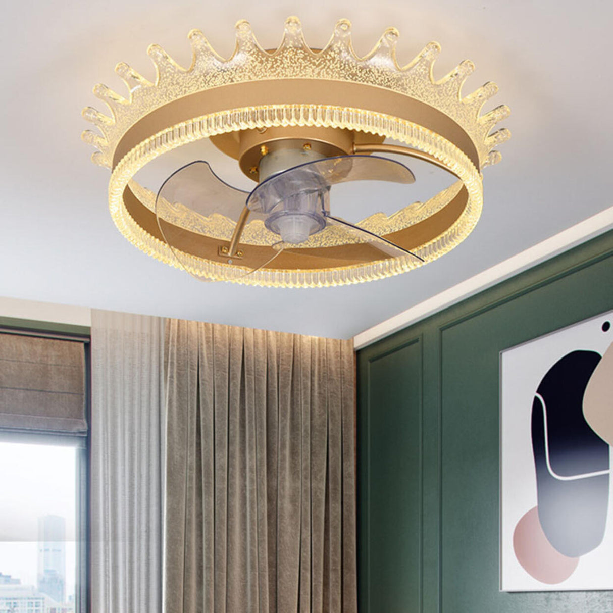 Luxury Remote Round Clear Blade Ceiling Fan with Light Image - 3