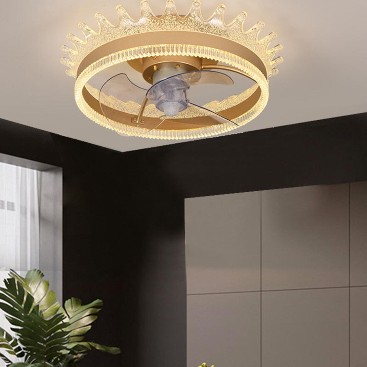 Luxury Remote Round Clear Blade Ceiling Fan with Light Image - 4